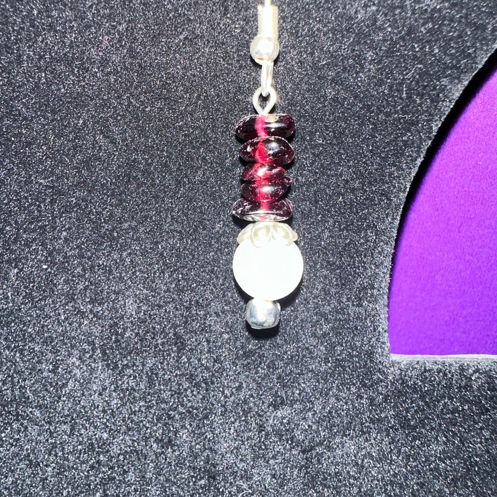Hand made by me Rose quartz necklace, rose quartz & garnet earrings & bracelet - Picture 3 of 4